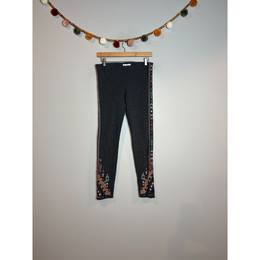 Johnny Was embroidered boho grey leggings